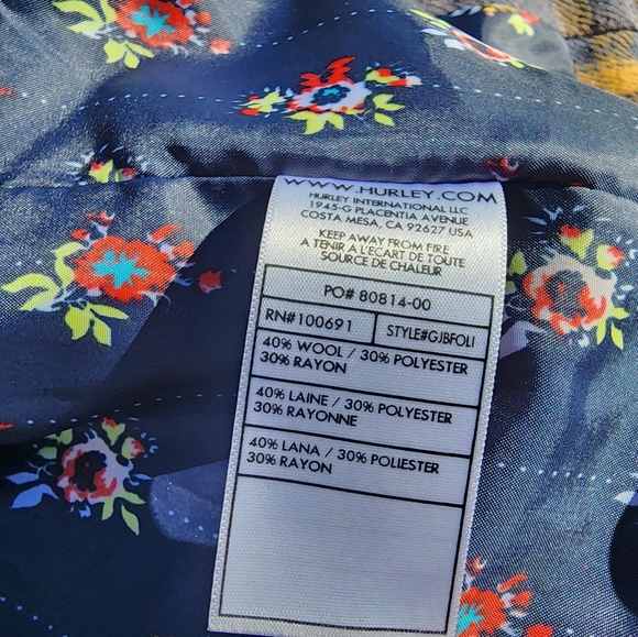 HURLEY y2k Blue Orange Plaid Inner Flower Pattern Button Cropped Jacket Size M - Picture 10 of 11